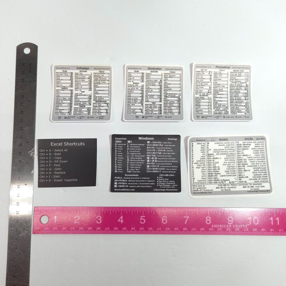 Computer Keyboard Shortcut Sticker Lot Photoshop InDesign Excel Word Cheat Sheet - Picture 2 of 2